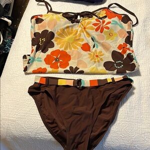 Floral Tankini Set with Brown Bottoms